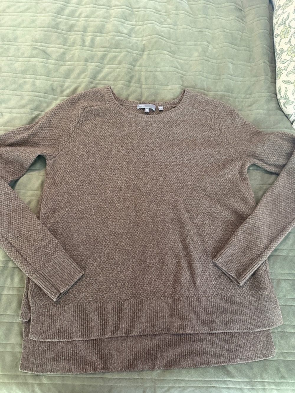 Vince Taupe Layered-Hem Crewneck Sweater